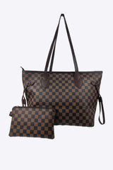 Checkered PVC Two-Piece Bag Set – Trendy Tote + Pouch
